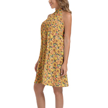 Load image into Gallery viewer, Yellow Rose Tie Back Halter Neck Flared Dress