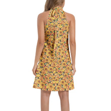 Load image into Gallery viewer, Yellow Rose Tie Back Halter Neck Flared Dress