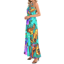 Load image into Gallery viewer, Colorful Summer Water Abstract Print Ruffle Hem Halter Neck Maxi Dress