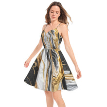 Load image into Gallery viewer, Sleeveless Summer Beach Dress Marbled pattern Black and Gold Spaghetti Strap
