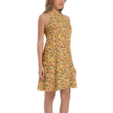 Load image into Gallery viewer, Yellow Rose Tie Back Halter Neck Flared Dress
