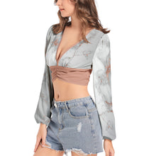 Load image into Gallery viewer, Marble Patterned Deep V-Neck Lantern Sleeve Crop Top
