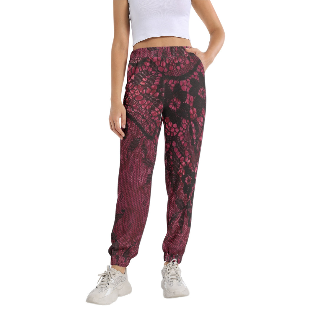 Black Lace Elastic Waist Tapered Sweatpant